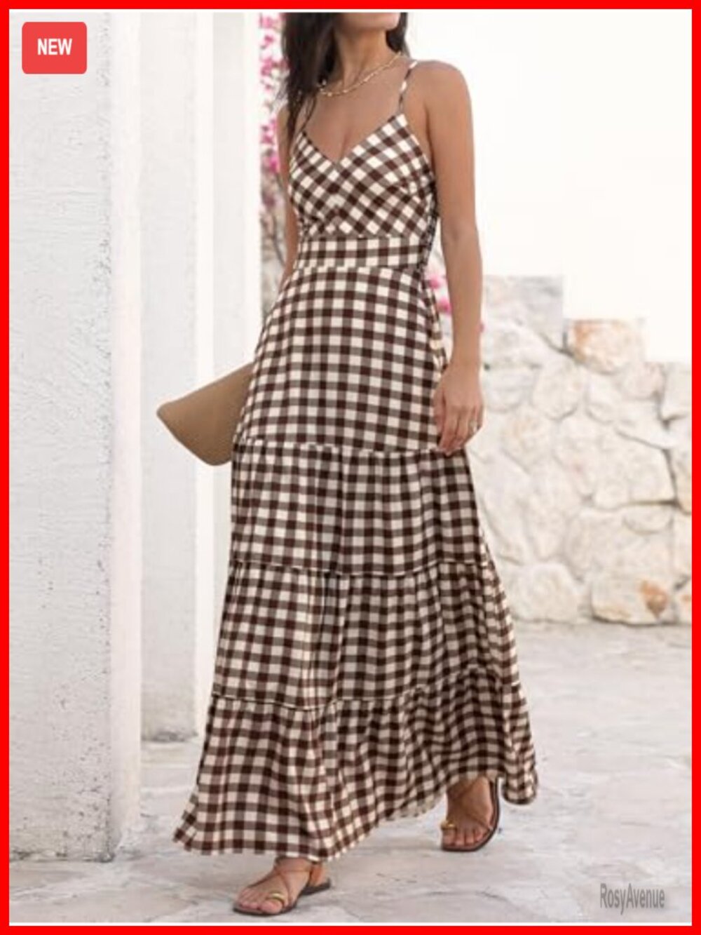 Smocked Maxi Dress with Pockets - Spaghetti Strap V Neck A-Line - Picture 3 of 7